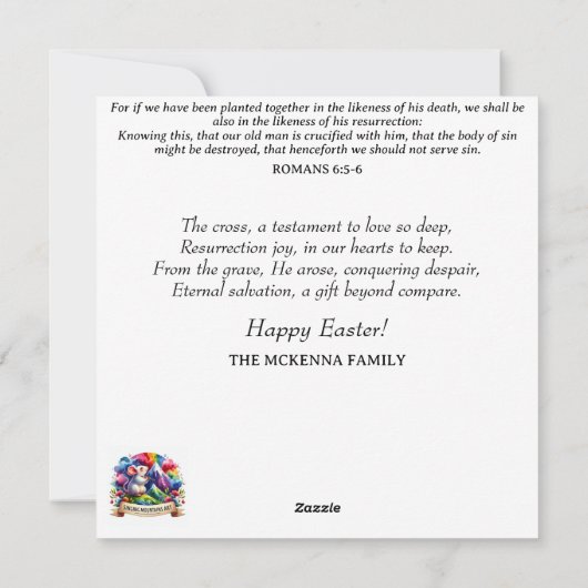 かわいいベビーバニーパステルフラワーズクリスチャンイースター シーズンカード (裏面)