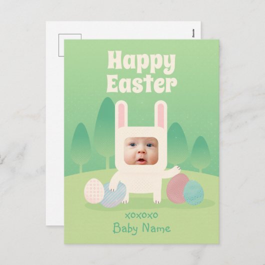 かわいいベビーバニーファースト・イースター シーズンポストカード (正面/裏面)
