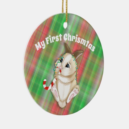 かわいいベビーバニー私の初めてのクリスマス写真 セラミックオーナメント (右)