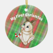 かわいいベビーバニー私の初めてのクリスマス写真 セラミックオーナメント (正面)