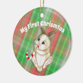かわいいベビーバニー私の初めてのクリスマス写真 セラミックオーナメント (左)