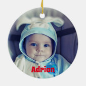 かわいいベビーバニー私の初めてのクリスマス写真 セラミックオーナメント (裏面)