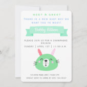 かわいいベビーバニー |挨拶とミーティング新生児 招待状 (正面)