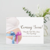 かわいいベビーバンプ来とリボンもうすぐ妊娠 案内状 (スタンド正面)