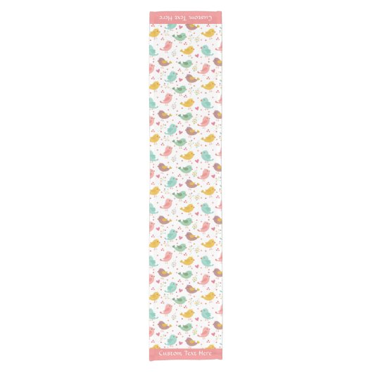 かわいいベビーバードピンクハートティール（緑がかった色）紫パーソナライズされた ショートテーブルランナー (正面)