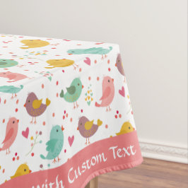 かわいいベビーバードピンクハートティール(緑がかった色)紫パーソナライズされた テーブルクロス