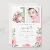 かわいいベビーバードワン歳の誕生日招待状 招待状 (正面)