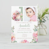 かわいいベビーバードワン歳の誕生日招待状 招待状 (スタンド正面)