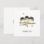 かわいいベビーバード3つの《鳥》アメリカゴガラオンツリーブランチ サンキューカード (正面/裏面)
