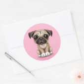 かわいいベビーパグパピードオンピンク ラウンドシール (封筒)