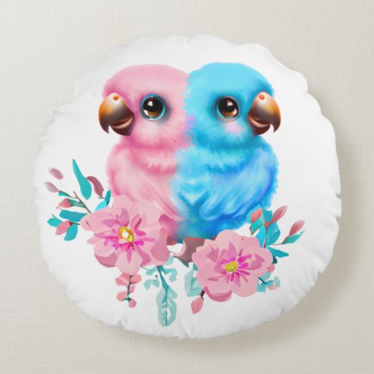 かわいいベビーパロットツインズ ラウンドクッション (正面)