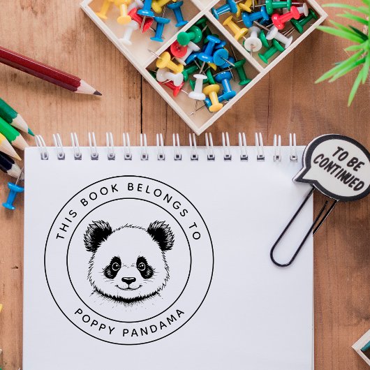かわいいベビーパンダこの本は子供の名前に属している ラバースタンプ