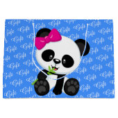 かわいいベビーパンダと黒いギフトワードブルー ラージペーパーバッグ (正面)