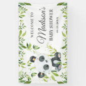 かわいいベビーパンダクマ緑の竹の背景 横断幕 (縦)