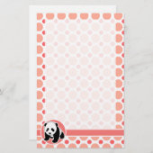 かわいいベビーパンダ；ピンク&サンゴ水玉模様 便箋 (正面/裏面)