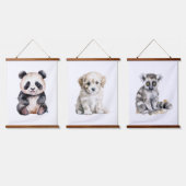 かわいいベビーパンダ、子犬とキツネザル 吊り下げ型タペストリー (トリプル)