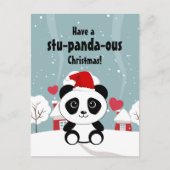かわいいベビーパンダin冬の雪グレー シーズンポストカード (正面)