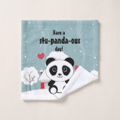 かわいいベビーパンダin冬の雪グレー バスタオルセット (ウォッシュタオル)