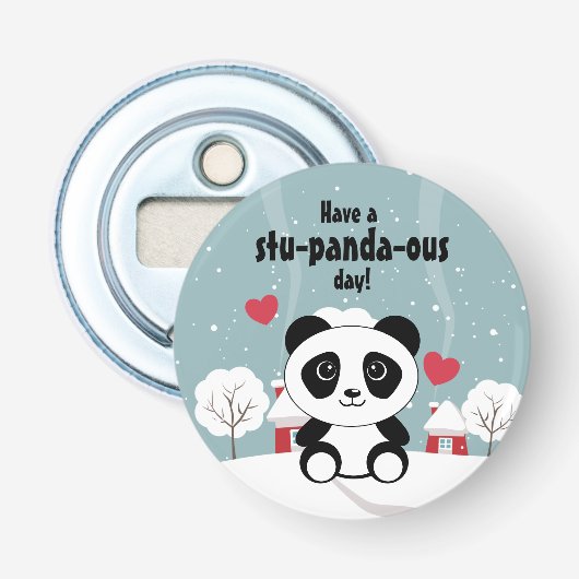 かわいいベビーパンダin冬の雪グレー 栓抜き (正面)