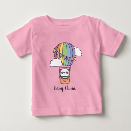 かわいいベビーパンダin熱気球 ベビーTシャツ (正面)