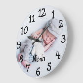 かわいいベビーパーソナライズされたの写真名 ラージ壁時計 (傾斜)