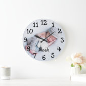 かわいいベビーパーソナライズされたの写真名 ラージ壁時計 (ホーム)