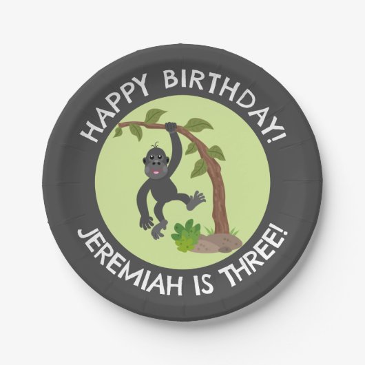 かわいいベビーパーソナライズされたゴリラの誕生日 ペーパープレート (正面)
