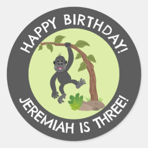 かわいいベビーパーソナライズされたゴリラの誕生日 ラウンドシール