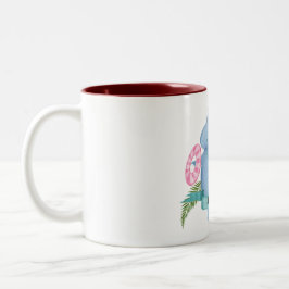 かわいいベビーヒッポとフラミンゴ名前をカスタムする ツートーンマグカップ