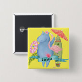 かわいいベビーヒッポとフラミンゴ名前をカスタムする 缶バッジ (正面&裏面)