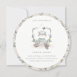 かわいいベビーヒッポブロージエージエージ誕生日招待状 サンキューカード