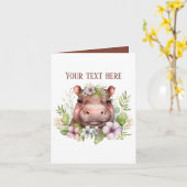 かわいいベビーヒッポ追加文字任意の目的 カード (黄色い花)