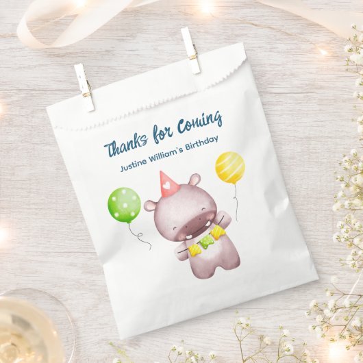 かわいいベビーヒッポ、ありがとうパーティー フェイバーバッグ (クリップ留めされた状態)