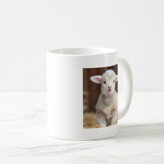 かわいいベビーヒツジのマグカップ – かわいい動物のマグカップ コーヒーマグカップ (正面右)