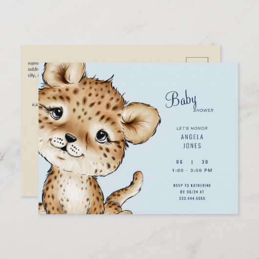 かわいいベビーヒョウ赤ちゃんシャワー インビテーションポストカード (正面/裏面)