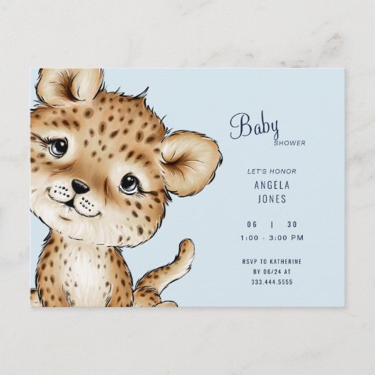 かわいいベビーヒョウ赤ちゃんシャワー インビテーションポストカード (正面)