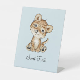 かわいいベビーヒョウ青スイートトリートペデスタルサイン 台座サイン