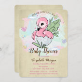 かわいいベビーピンクフラミンゴ蝶の赤ちゃんシャワー 招待状 (正面/裏面)
