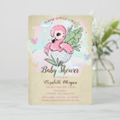 かわいいベビーピンクフラミンゴ蝶の赤ちゃんシャワー 招待状 (スタンド正面)