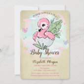 かわいいベビーピンクフラミンゴ蝶の赤ちゃんシャワー 招待状 (正面)