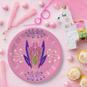 かわいいベビーピンクラブリーフローラ文字パターンデザイン ペーパープレート (パーティー)