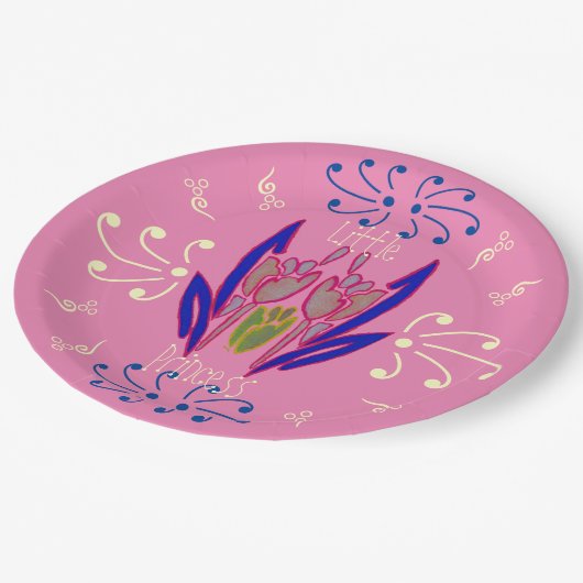 かわいいベビーピンクラブリーフローラ文字パターンデザイン ペーパープレート (アングル)