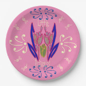 かわいいベビーピンクラブリーフローラ文字パターンデザイン ペーパープレート (正面)