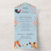 かわいいベビーファーム動物フローラ牛ヘンピグレットホース オールインワン招待状 (内側)