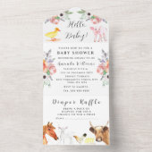 かわいいベビーファーム動物フローラ牛ヘンピグレットホース オールインワン招待状 (内側)