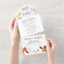 かわいいベビーファーム動物牧場カウヘンピッグホース オールインワン招待状