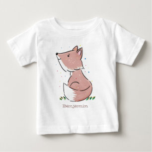 かわいいベビーフォックスカートゥーンイラストレーション ベビーTシャツ