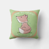 かわいいベビーフォックスグリーンの水彩イラストレーション クッション (裏面)