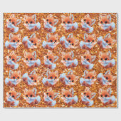 かわいいベビーフォックスパターン金ゴールドグリッター ラッピングペーパー (フラット)