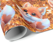 かわいいベビーフォックスパターン金ゴールドグリッター ラッピングペーパー (ロールコーナー)